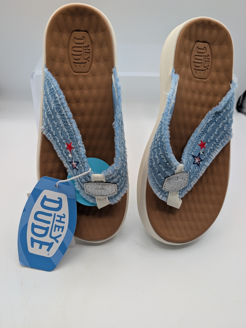 Hey Dude Women's Light Blue Denim Flip Flop Sandals
